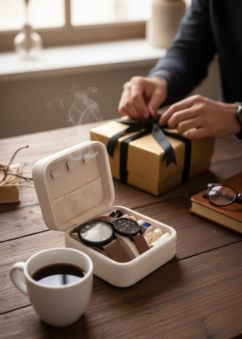 Luxury Couple Watch & Rings Gift Set with Elegant Jewelry Box ⌚💍