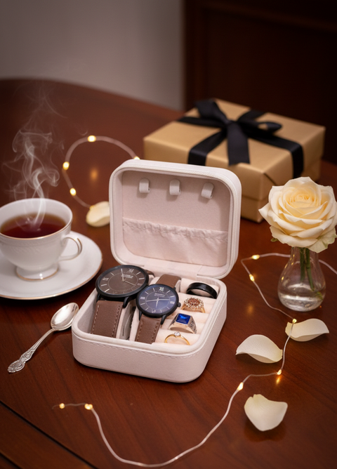 Luxury Couple Watch & Rings Gift Set with Elegant Jewelry Box ⌚💍