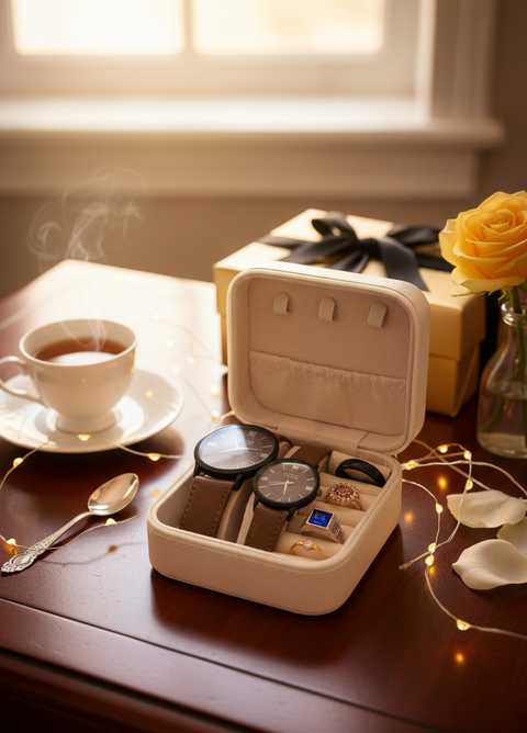 Luxury Couple Watch & Rings Gift Set with Elegant Jewelry Box ⌚💍