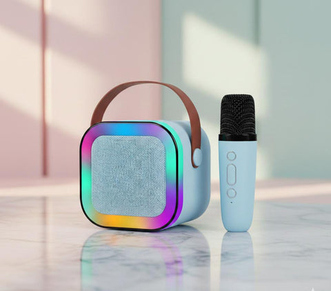 K12 Mini Karaoke Machine - Portable Bluetooth Speaker with Wireless Mic